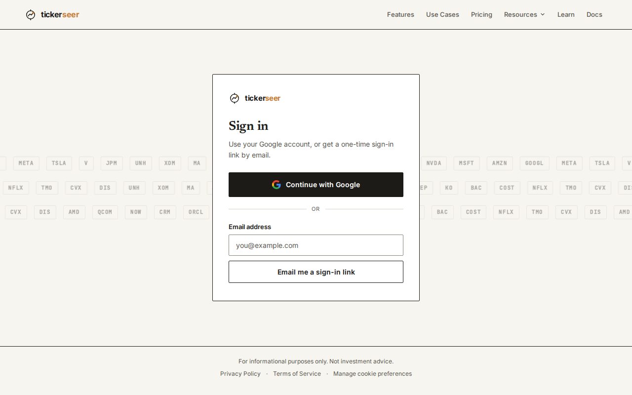 Login page showing the email field for a magic-link sign-in